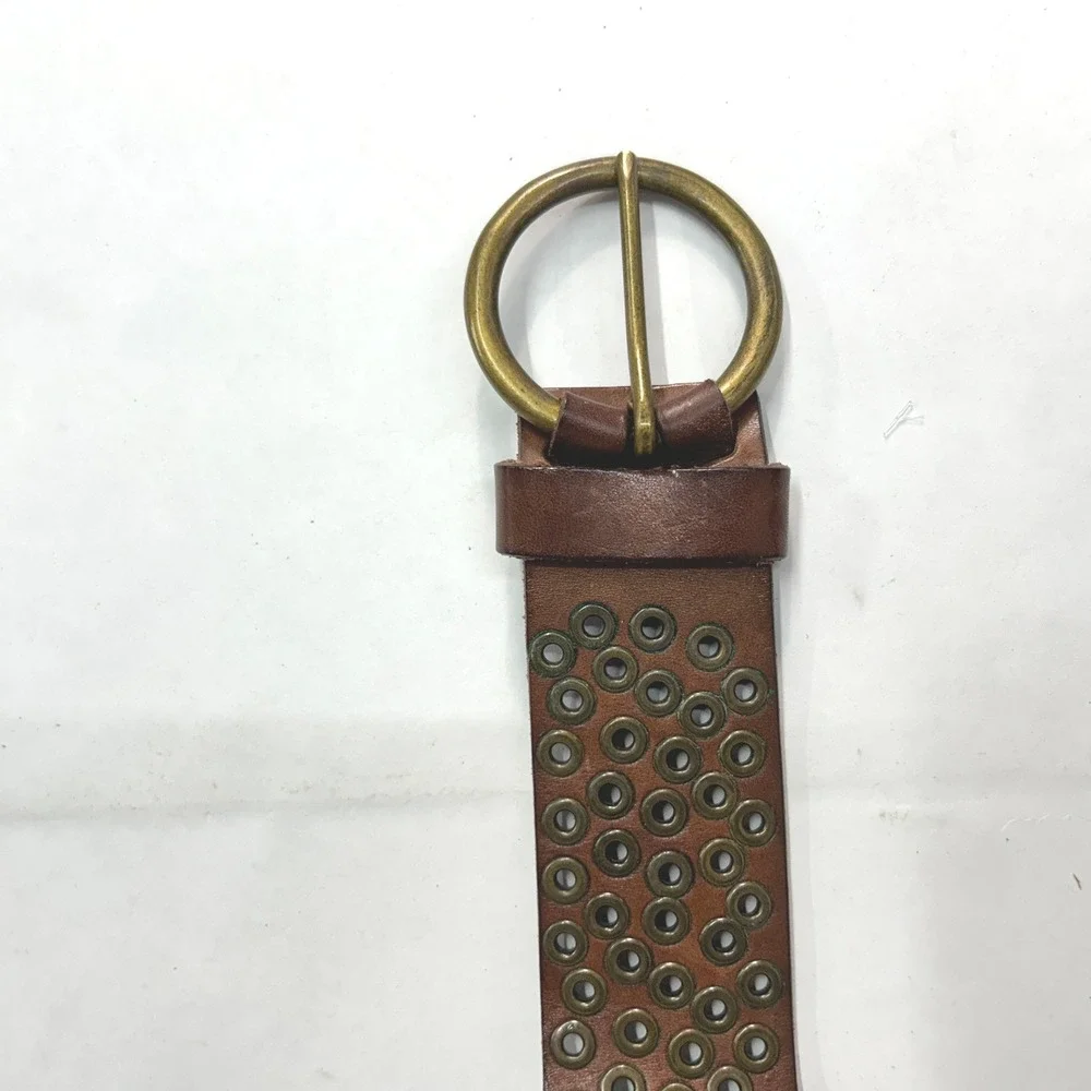 Abercrombie & Fitch‎ Grommet Studded Leather Belt L Brown Boho Indie Sleaze Y2K